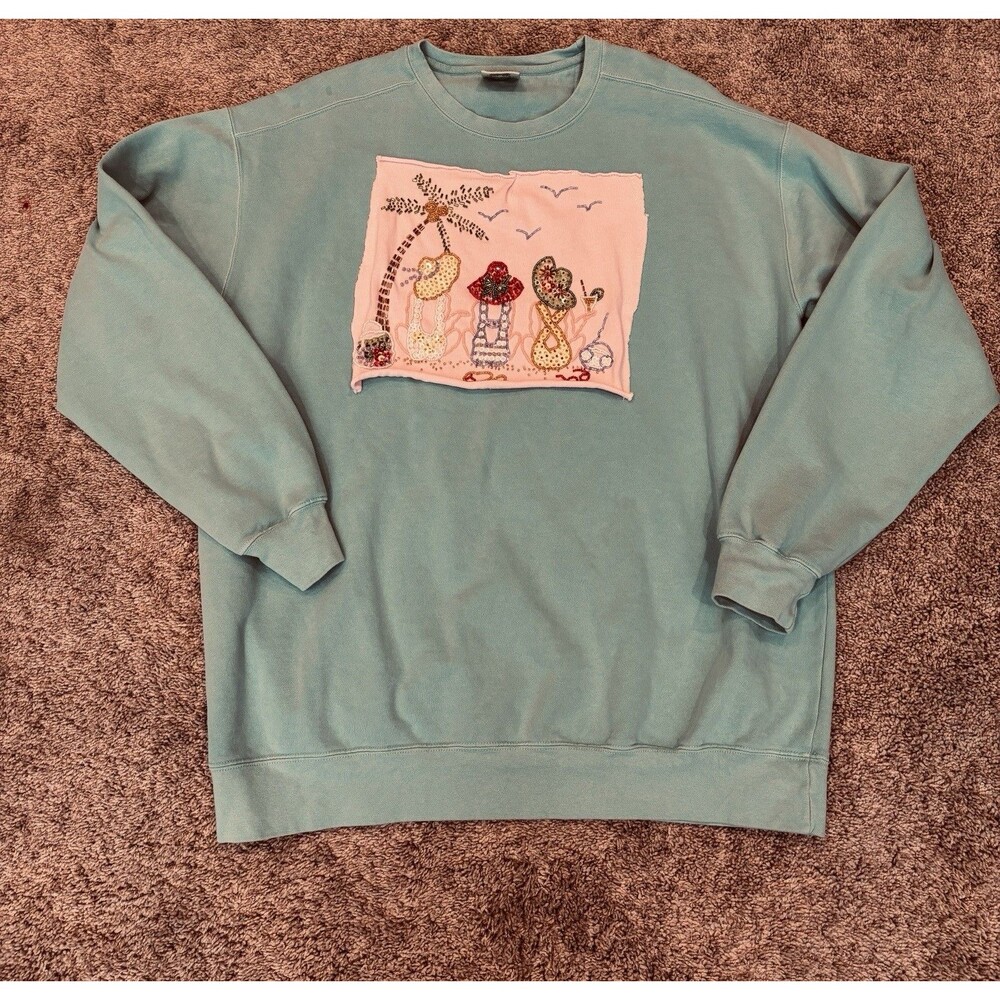 Comfort Colors oversized crewneck sweatshirt sequin fabric graphic size XL green